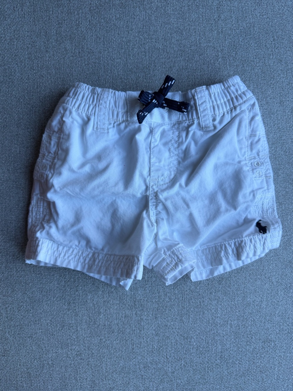 Polo by Ralph Lauren White Cotton Shorts with Navy Drawstring